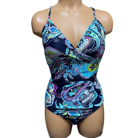 Athleta Women's Paisley Print One-Piece Swimsuit With Adjustable Straps 36B-34C - Picture 2 of 6